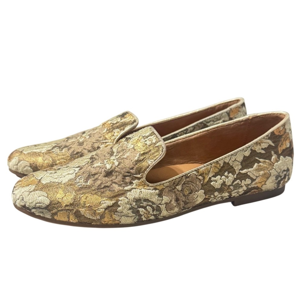 Gentle Souls Eugene Loafers Womens 7 Gold Floral Jacquard Flats Metallic